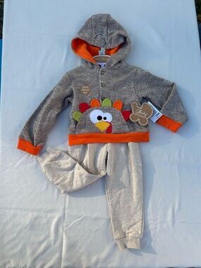 Baby Essentials Brown and Orange Turkey Hoodie Matching Set